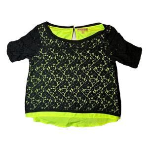 Princess Vera Wang Woman's Black Neon Green Blouse Size Small